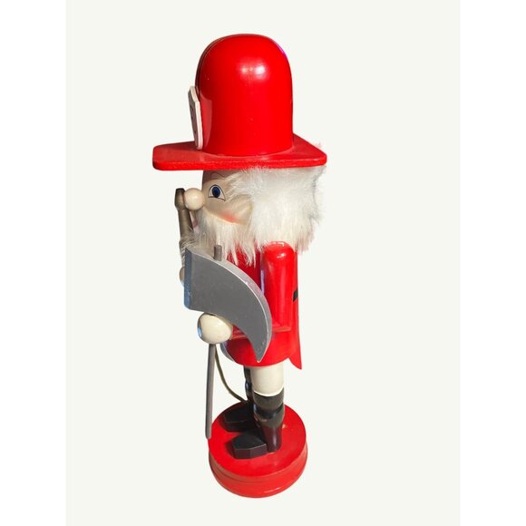 Vintage Wooden Firefighter Nutcracker Holding  Fire Hose and Accessories - Picture 6 of 12